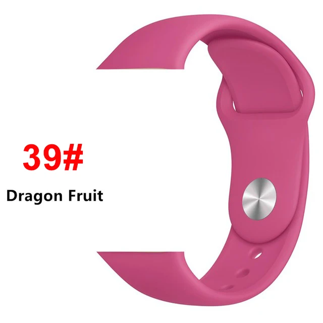 Спортивный мягкий силиконовый ремешок для Apple Watch, ремешок 44 мм, 40 мм, серия 5, 4, браслет для часов iWatch, ремешок 38 мм, 42 мм, 3, 2, 1, аксессуары - Цвет ремешка: 39 Dragon Fruit