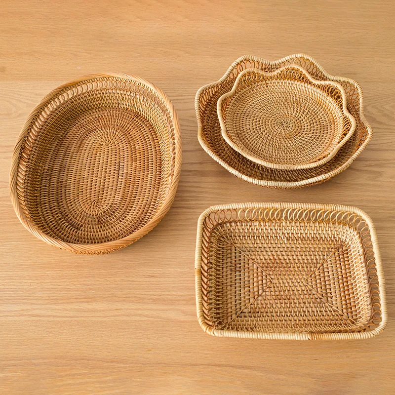 

Modern hand woven rattan storage basket for fruit snack stylish durable living room sundries tray home simple bathroom organizer