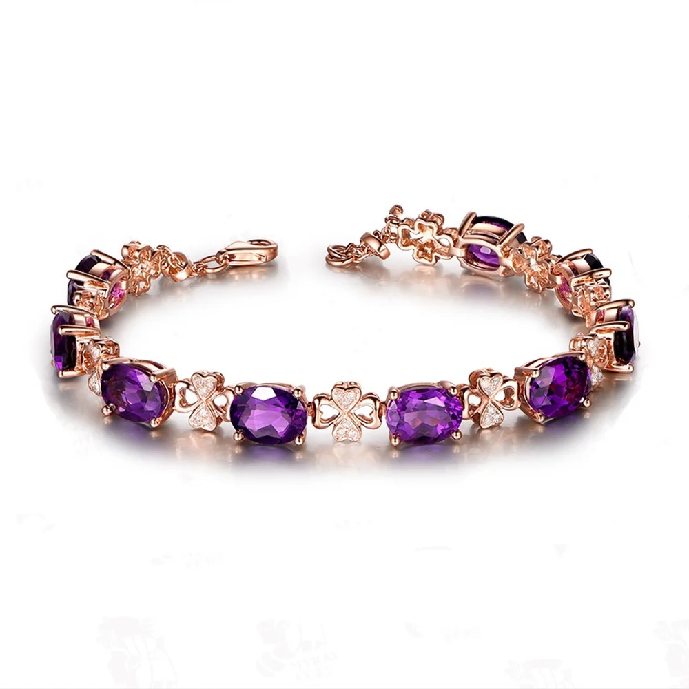 

Natural Amethyst Gemstone Bracelet 18K Rose Gold Jewelry Pulseras De Pulseira Feminina Bizuteria for Women Bracelet Gemstone Box
