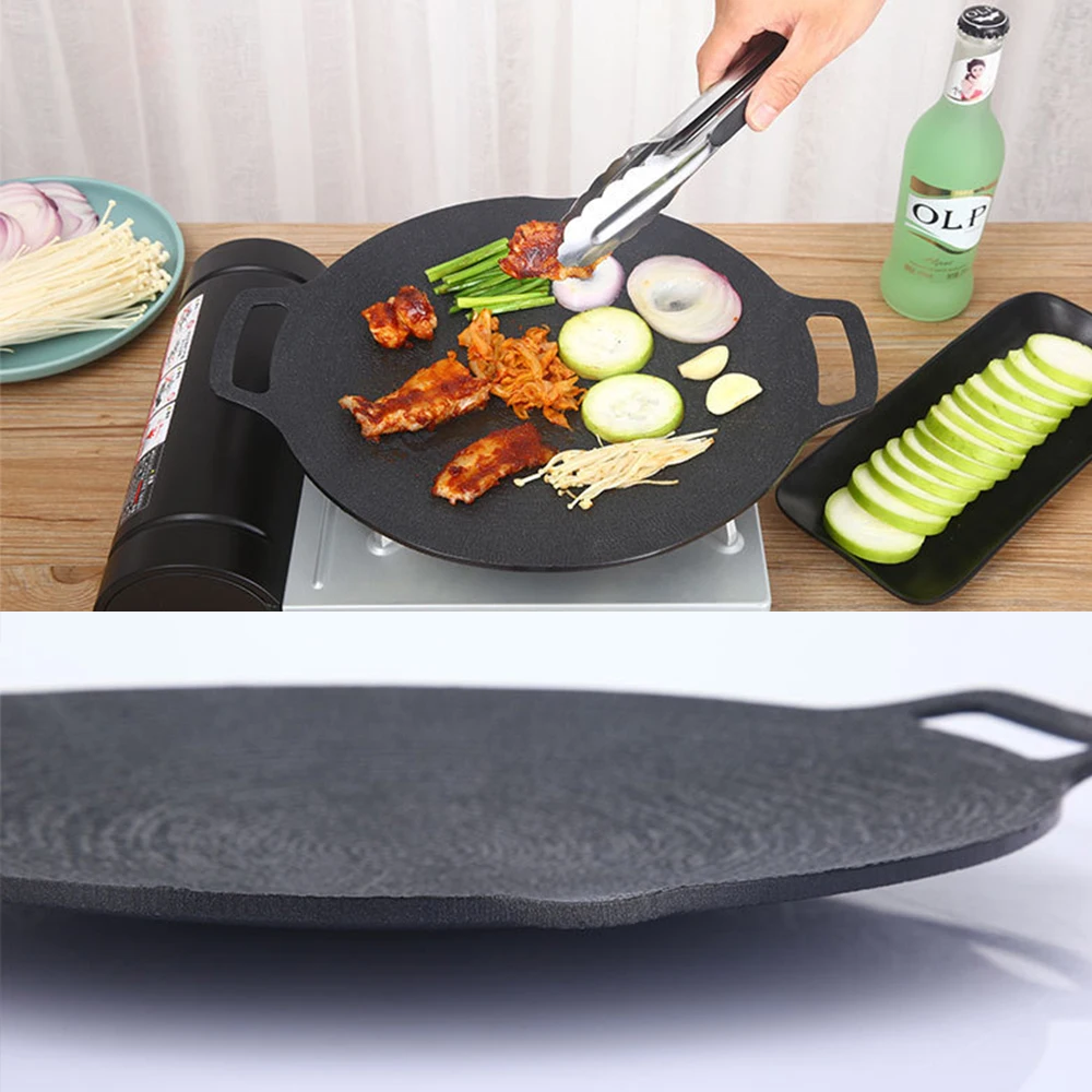 29/36cm Thick Cast Iron Frying Pan Flat Pancake Griddle Uncoated Non-stick Bbq Grill Induction Cooker Open Flame Cooking Pot images - 6