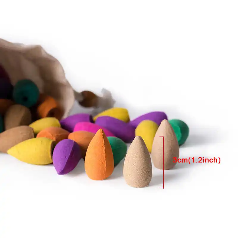 

80 Pcs/Bag Backflow Incense Mixed Natural Scent Colored Smoke Hollow Incense Room Fragrance Cone Incense Censer Sandal