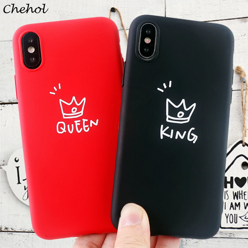 Пара за чехол на айфон X XS MAX XR 8 7 6 S плюс плотный King queen корона мягкий силиконовый