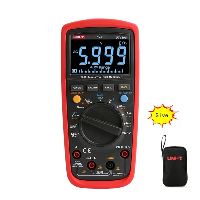 

UNI T UT139S True RMS Digital Multimeter AC DC Multi meter Temperature Tester LPF pass filter LoZ low impedance input+tools bags