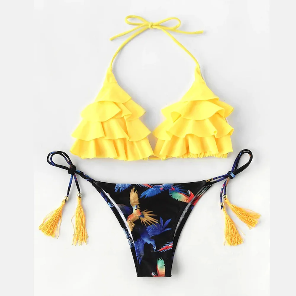 

Sexy Halter Swimsuit New Lace-up Beach Wear Women Thong Micro Bikini 2020 Bikini Print Swimwear String Mini Swimsuit