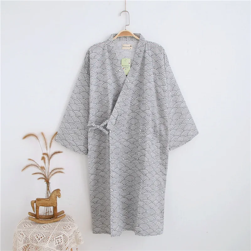 

Japanese Style Cotton Kimono Pyjamas Robes Men Women Plus Size Yukata Bathrobe Cardigan Pajamas Couples Sleepwear Gown Homewear