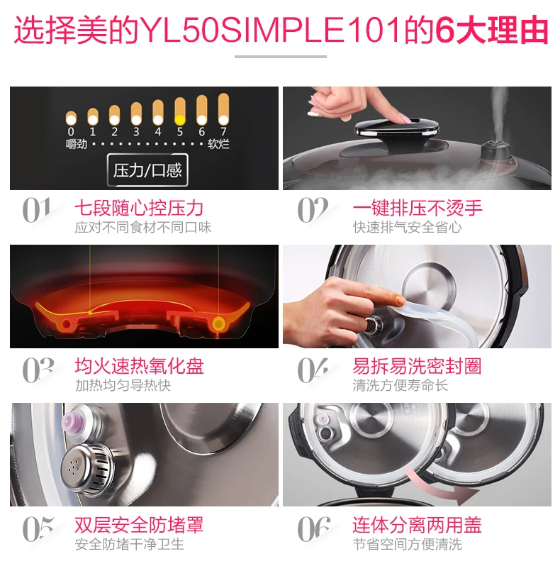Бытовая электрическая скороварка MY-YL50Simple101 г. интеллектуальная на 5 л рисоварка 4-6