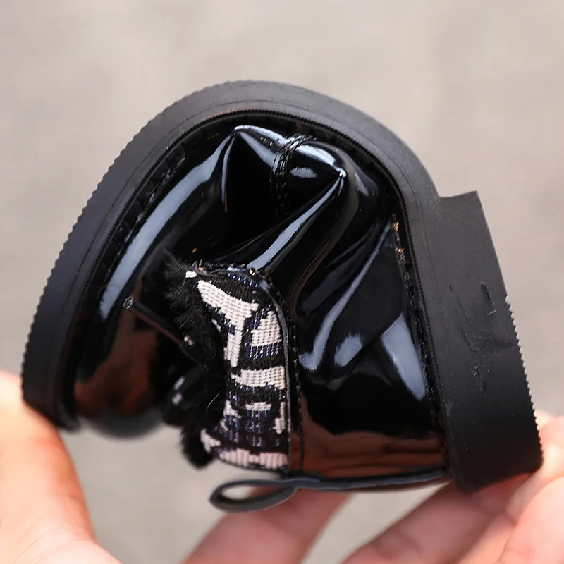 

COZULLAA Children Winter Warm Plush Lining Fashion Patent Leather Shoes Kids Girls Boys Lace-Up Cotton Shoes Size 26-36