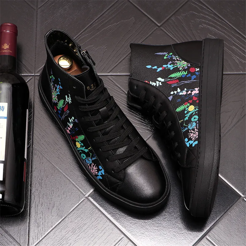 spesifikasi Fashion Mewah Kulit Pria Tinggi Atasan Hip Hop Pergelangan Kaki Martin Boots Punk Designe Flat Zapatillas Hombre