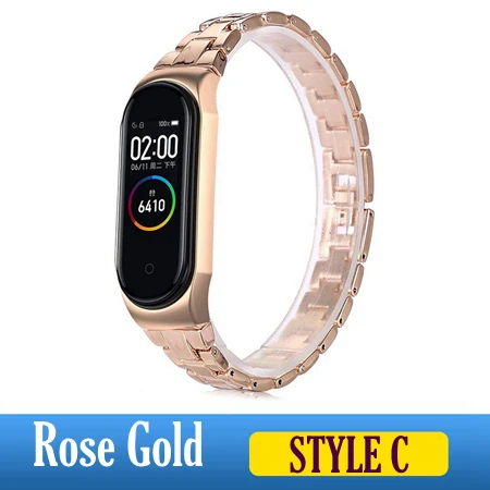 Style C rose Металлический ремешок на руку для Xiaomi mi ремешок 4 ремни из нержавеющей стали mi Band 4 Аксессуары для браслета mi Band 4 розовый mi band 4 серебристый - Цвет: Style C rose