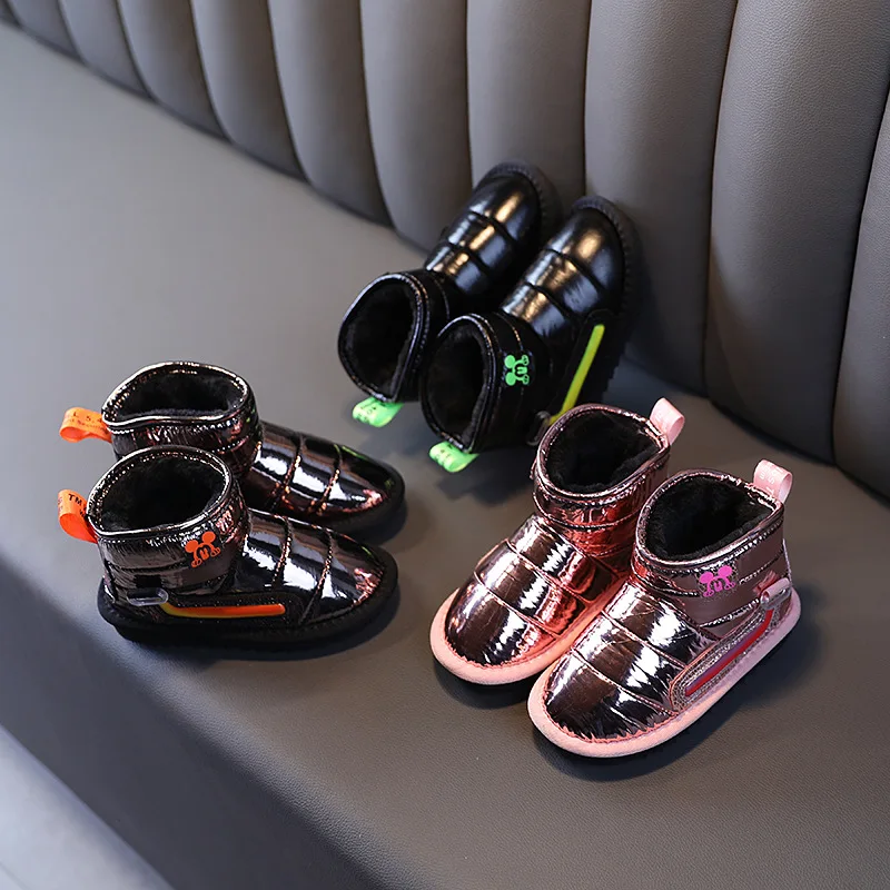 

Зимние Утепленные плюшевые детские зимние ботинки, водонепроницаемые Нескользящие повседневные ботинки для девочек, теплые зимние ботинк...