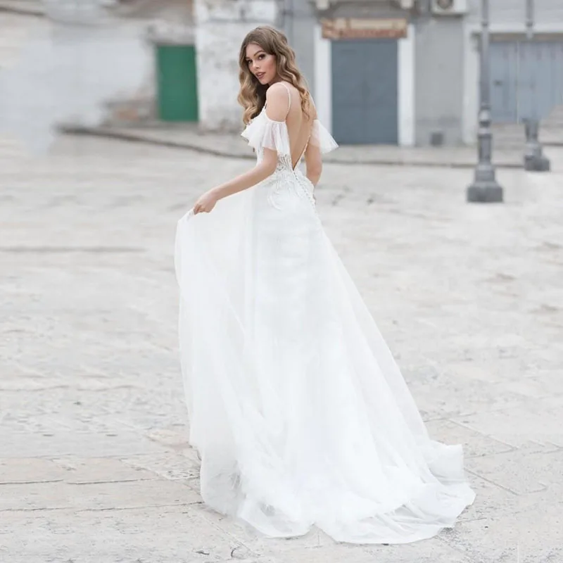 

BAZIIINGAAA Simple Wedding Dress Lace Little Beading Strapless Dress Luxury Wedding Gowns Bridal Can Be Washed Bride Dresses