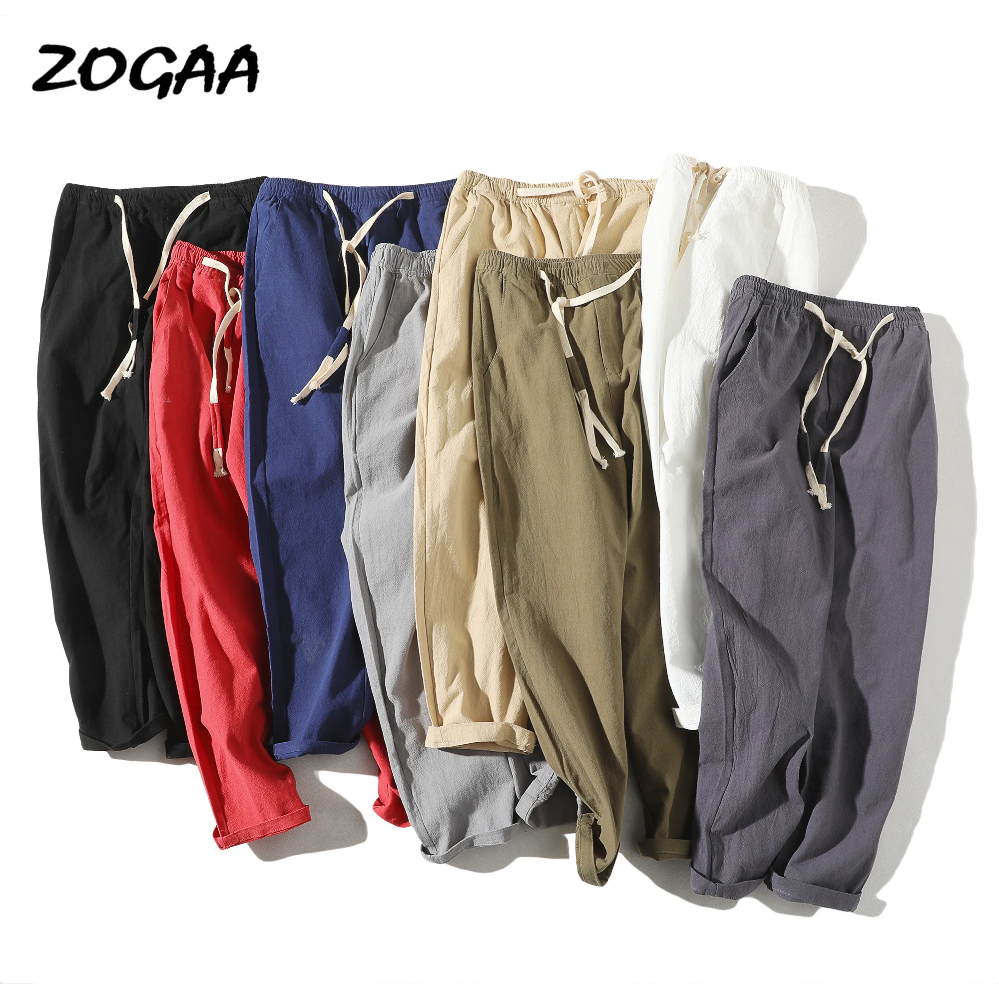 

ZOGAA Cotton Linen Joggers Black Men's Harem Pants Solid Fitness Casual Ankle-Length Mens Trousers Summer Streetwear Clothes