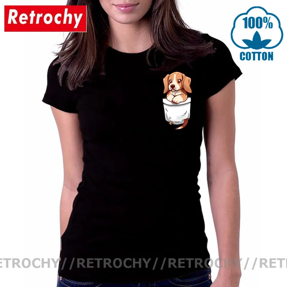 Карманный Футболка с принтом милый Бигль дамы печатных Vogue футболки Hipster карман