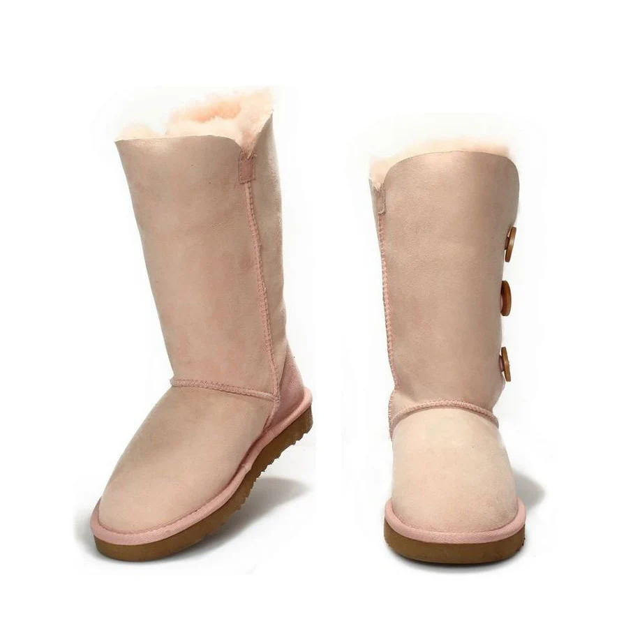 Pink Модные зимние ботинки; женские ботинки; Коллекция года; высокие сапоги из овечьей кожи; натуральный мех; теплая шерсть; зимние сапоги; Водонепроницаемая нескользящая обувь - Цвет: Pink