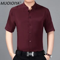 100 mulberry silk shirt men summer clothes plus size short sleeve shirt white embroidery chemise homme 2022 3918 kj4559