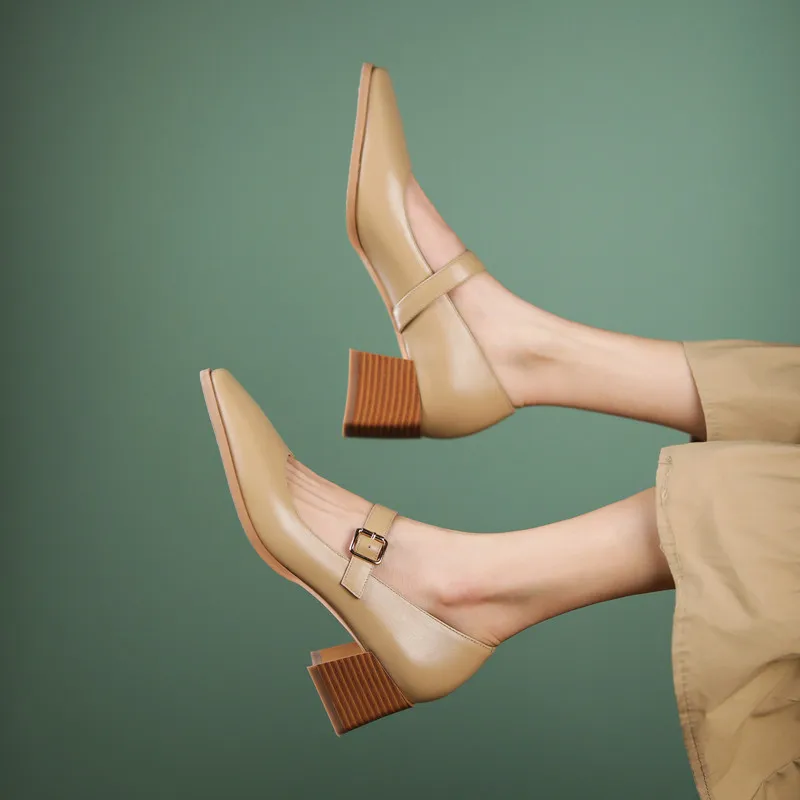 

FEDONAS Classic Shoes Woman Heels Mary Jane Square Toe Women Shoes 2021 Spring High Heels PumPs Genuine Leather Women Shoes