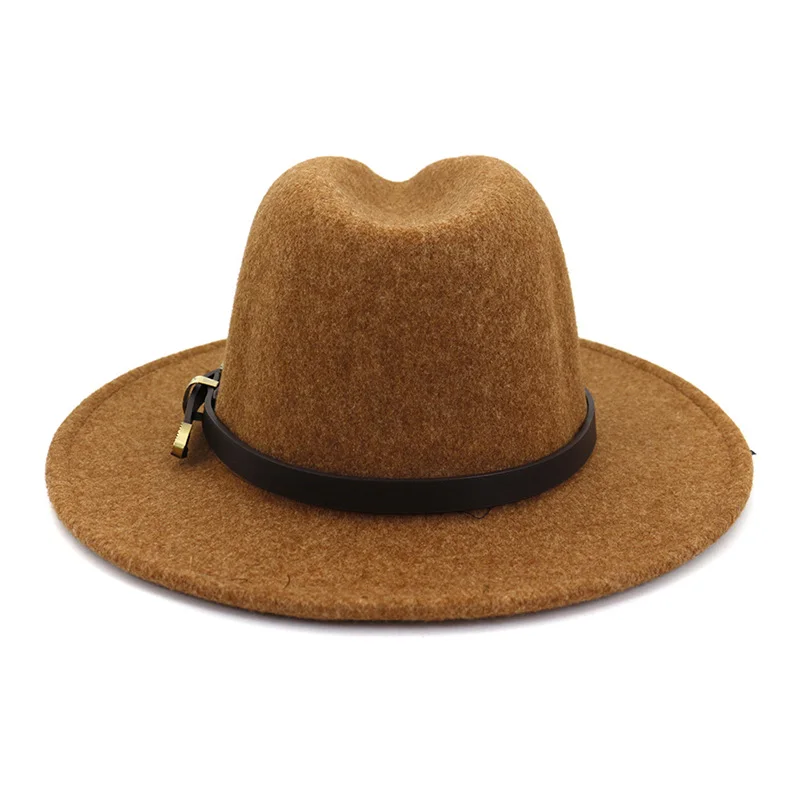 Женская шерстяная шляпа FS бежевая или коричневая с широкими полями поясом 2020 |