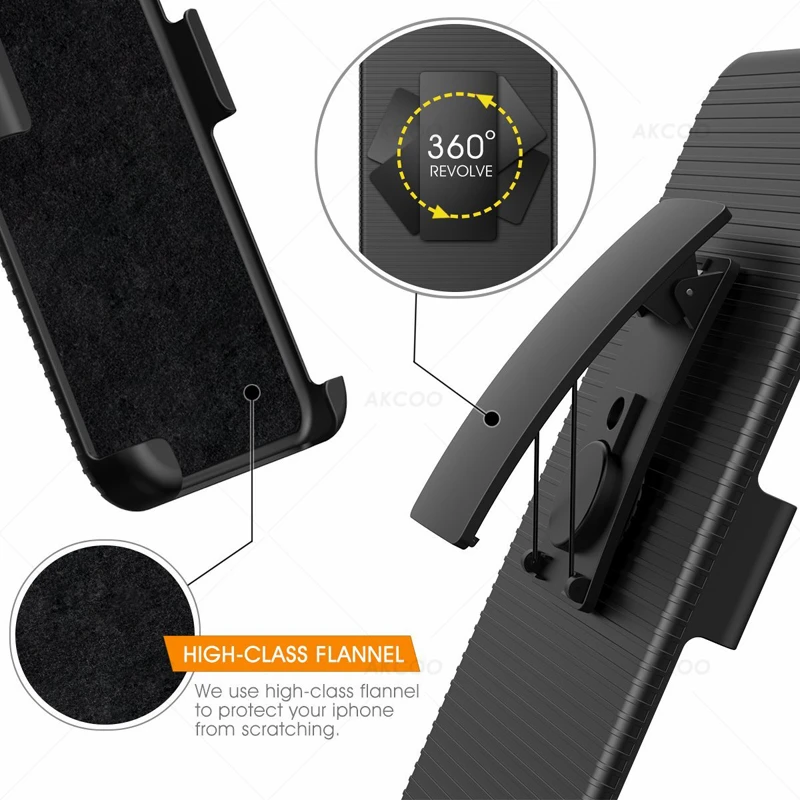 Akcoo Combo shell for iPhone 11 Pro holster case with Built in kickstand Swivel belt clip for iPhone 56s 7 8 Plus XR XS Max capa