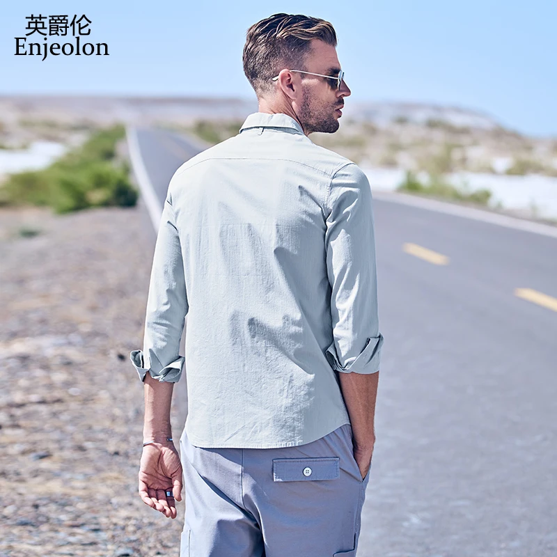 Enjeolon 2020 сезон осень-зима Мужские повседневные рубашки Camisa Masculina с длинными