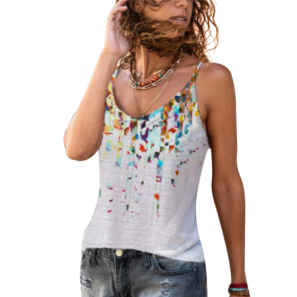 

Round Neck Ladies Crop Top Summer Spaghetti Strap Women Tank Top Sleeveless Cami Blouses Fashion Casual Tee Shirt D30