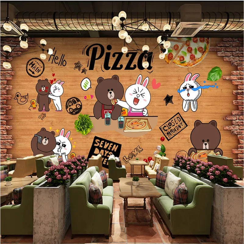 Роспись вручную мультфильм ретро персональный пицца настенная 3D Бумага западный