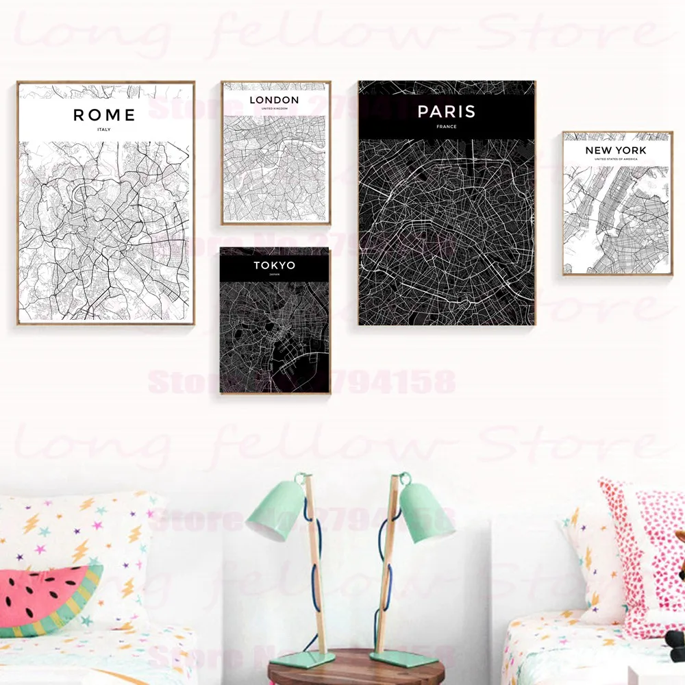 Черно белая карта города скандинавский плакат печать Жикле Амстердам Нью Йорк