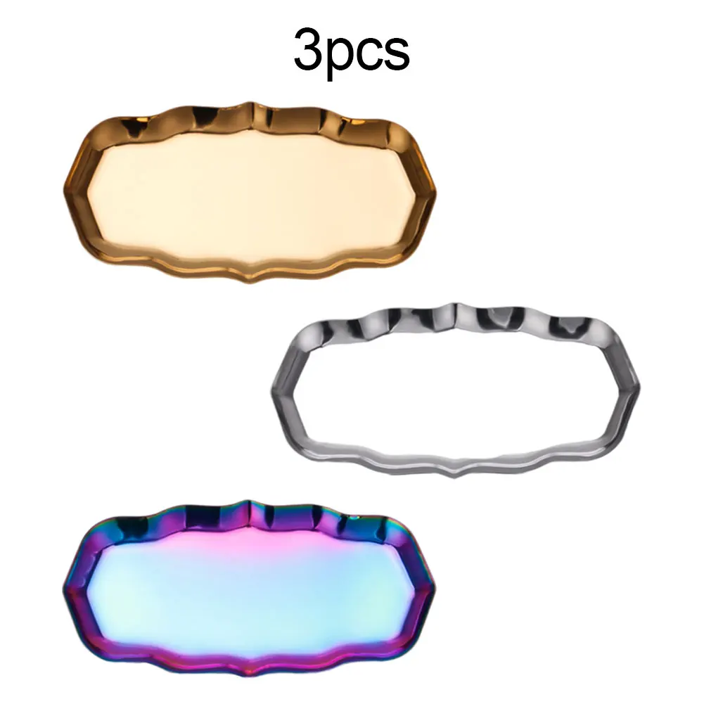 

3PCS Stainless Steel Jewelry Plate Wavy Fruit Plates Display Tray Home Decor Cosmetics Organizer Storage Towel Tray Dish Plate