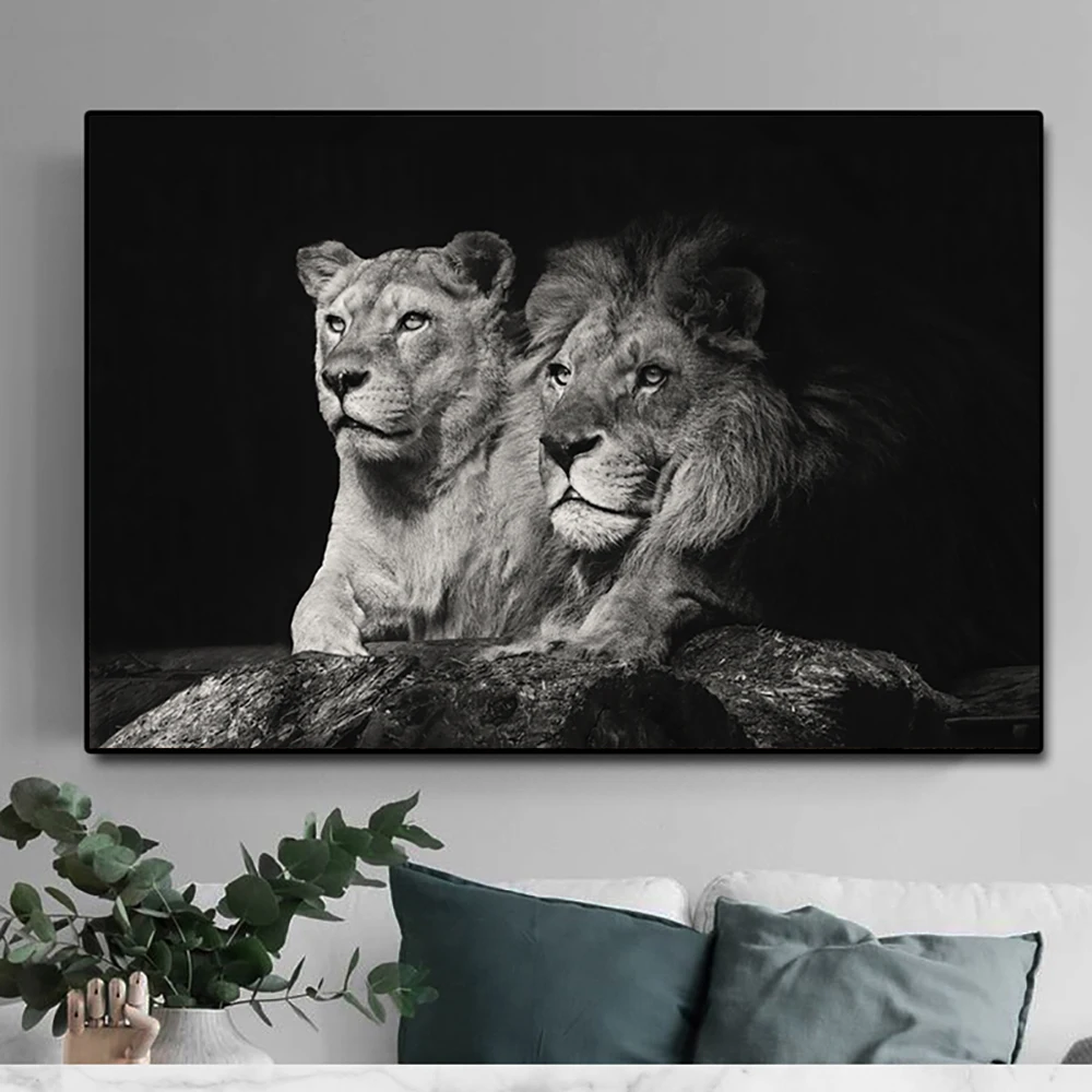 

Black White Lion Paintings on Canvas Posters and Prints Modern Cuadros Animal Art Wall Picture For Living Room Home Decor