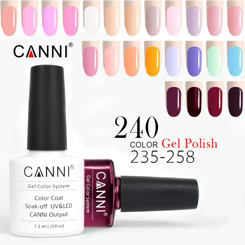 CANNI UV гель Лаки 7,3 мл французский Цвет 215-258 чехол с блестящей жемчужной блестящие шикарные женские босоножки с Светодиодный УФ-лампы для ногтей художественный Гель-лак для ногтей