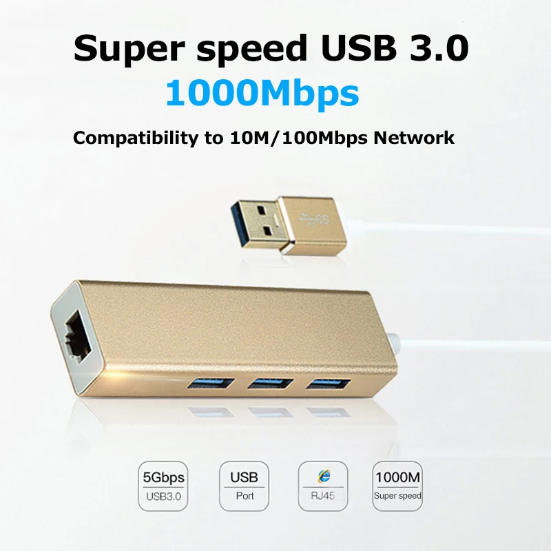 USB3.0 концентратор Gigabit Ethernet сетевой адаптер + 3 порта USB 0 к RJ45 10/100/1000M Lan Карта для