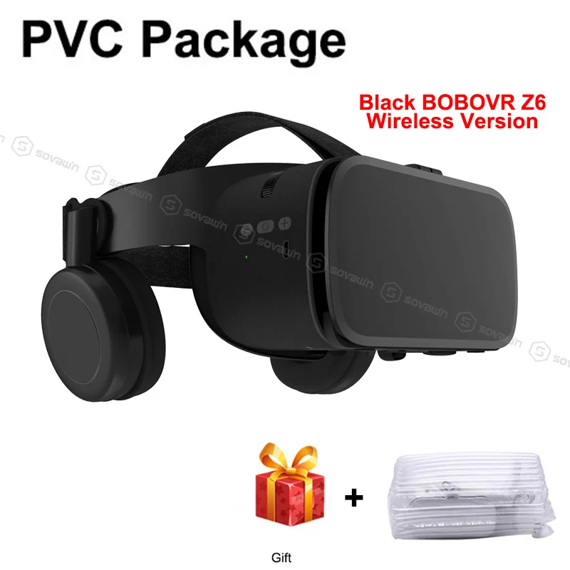 Black PCV Новинка BoBo VR Z6 очки 3D Виртуальная реальность Беспроводная Bluetooth VR гарнитура шлем для iPhone Android смартфон 4,7-6,2 дюймов - Цвет: Black PCV