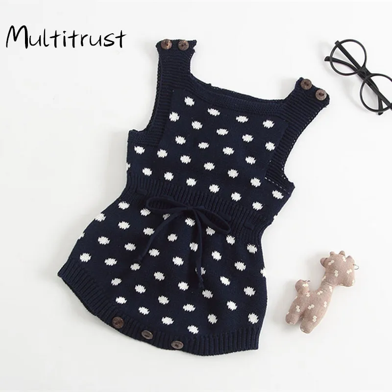 

2020 Baby Spring Autumn Clothing Infant Newborn Baby Boy Girl Knit Dots Jumpsuit polka dot Bodysuit Clothes Sleeveless Outfit
