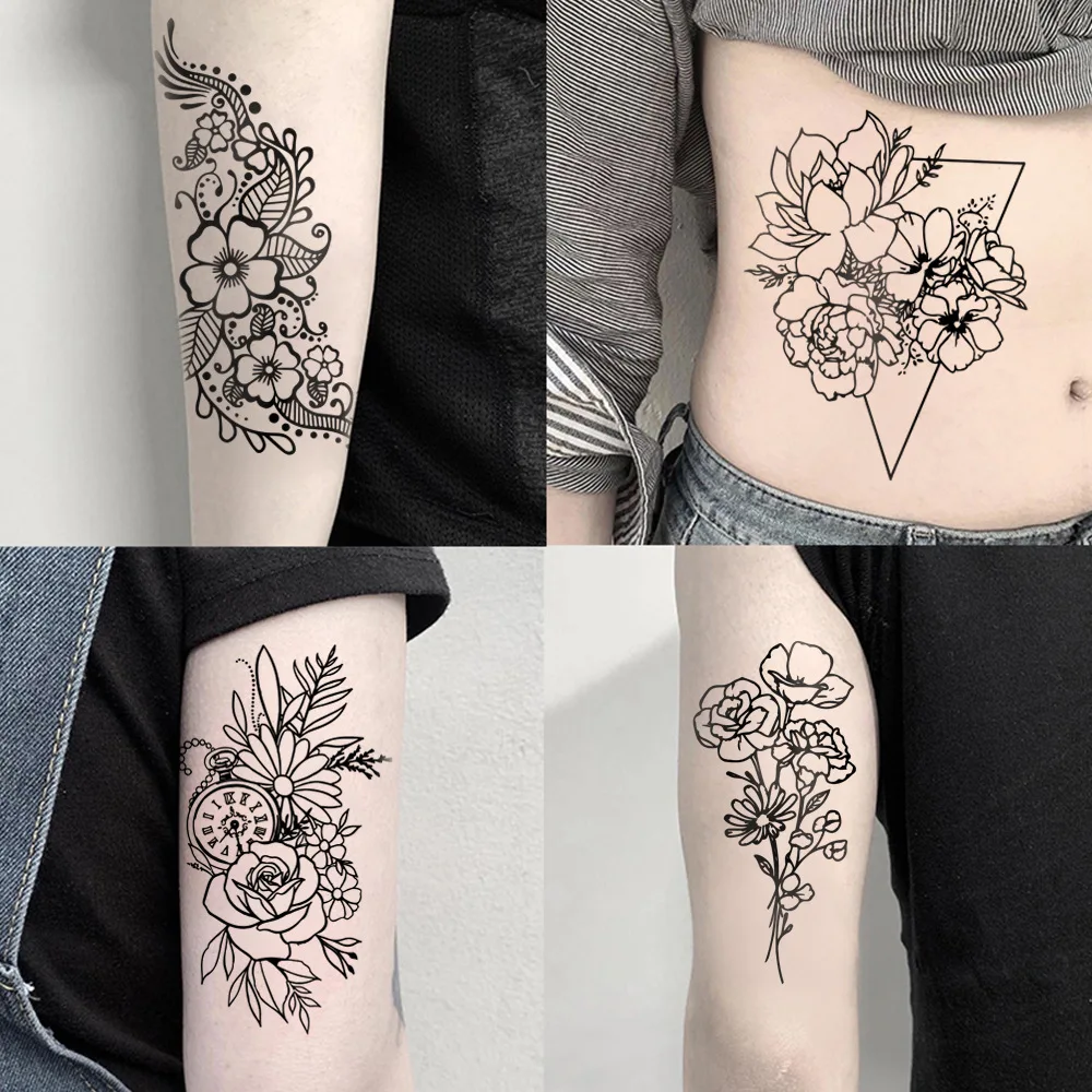 

Waterproof Temporary Tattoo Sticker Dragon flowers Plum Rose Tattoos Sword Body Art Arm Fake Sleeve Tatoo Women Men