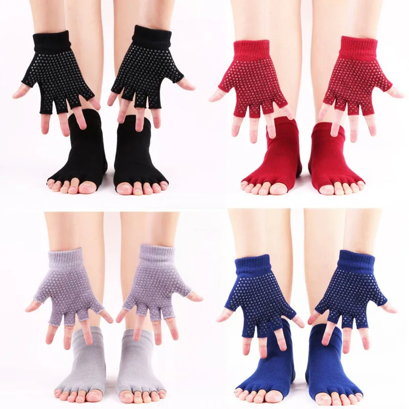 Противоскользящие носки в горошек с пятью половинными пальцами перчатки набор