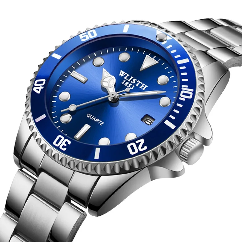 Relógio casual de quartzo para homens, relógio de aço inoxidável à prova d'água de marca famosa e luxuosa, relógio esportivo para presente