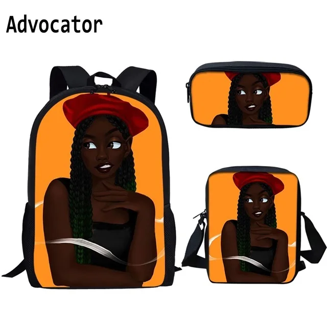 ADVOCATOR 3Pcs/set Black Queen African Women 3D Printing School Bags for Girls Kids Boy Backpack Girls Children Book Bag Mochila