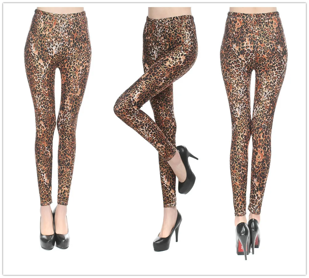 Женские леопардовые леггинсы зимние из полиэстера с высокой талией и принтом