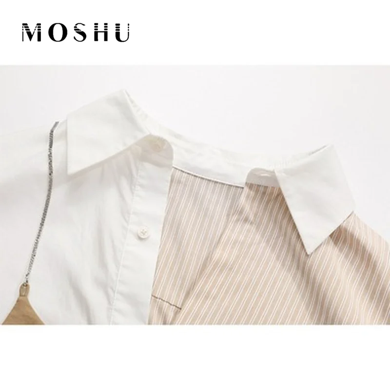 Женская полосатая блузка с длинным рукавом свободная рубашка принтом большие