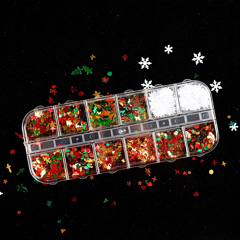 Merry Christmas Nail Sequins Glitters Art Decoration Manicure Design Laser Snowflake Xmas Tree Butterfly Starlights Mixed | Красота и