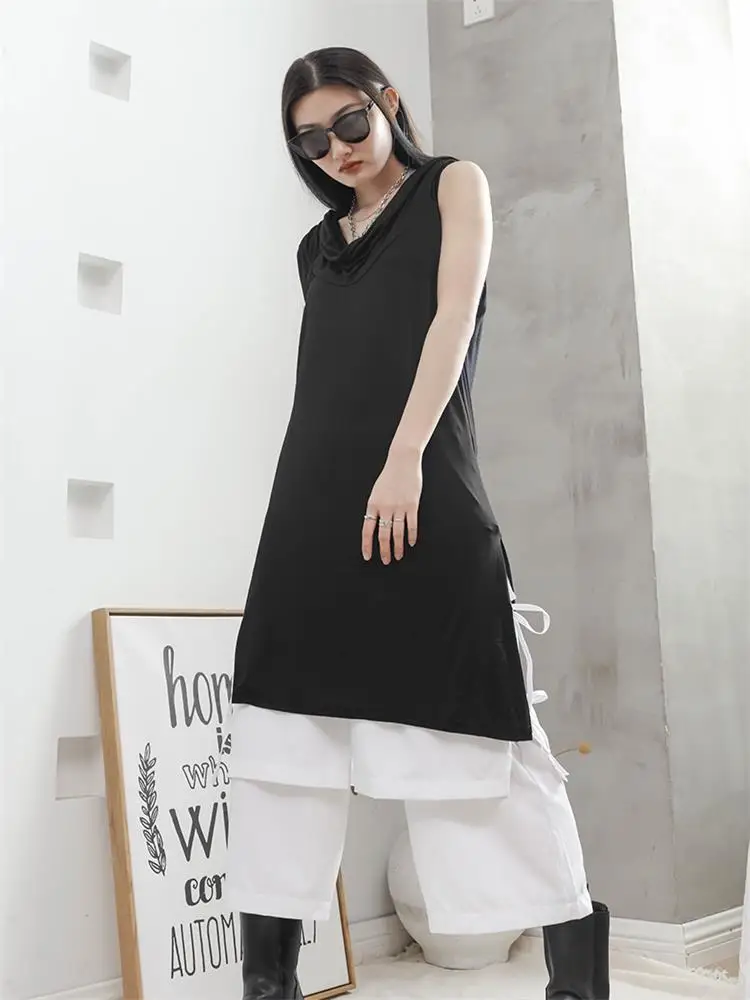 

2021 Summer New Sleeveless Pile Neck Loose Over The Knee Long Street Dark Yamamoto Big Summer Lady Chinese Fashion Woman Dress
