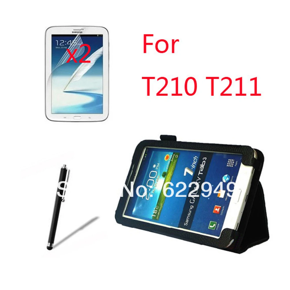 Folio Stand кожаный чехол + 2x Защитная пленка для экрана 1x Стилус Samsung Galaxy Tab 3 7 0 T210 T211 P3200