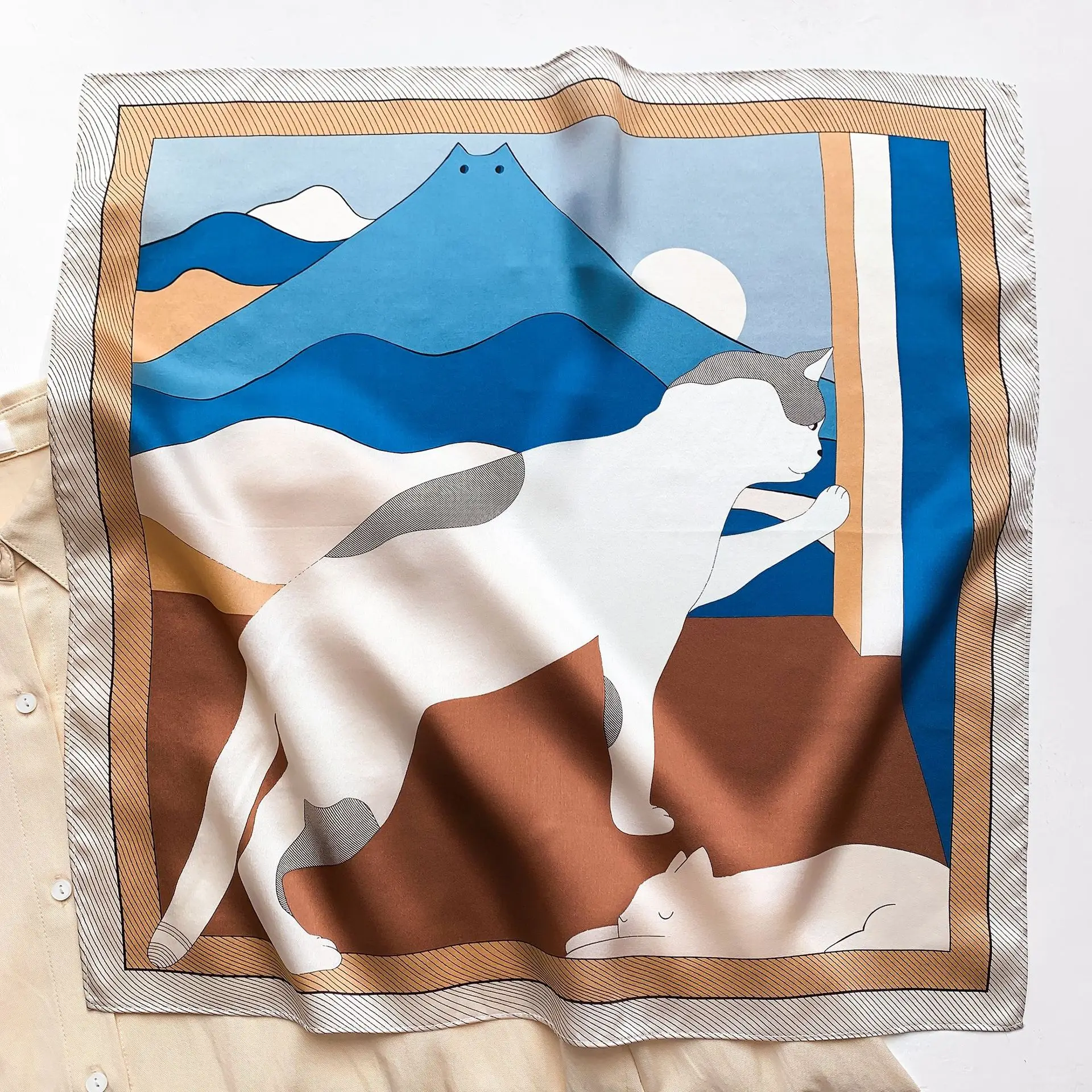 100% Шелковый атласный шарф для волос женщин платок с принтом 2022 шарфы женские