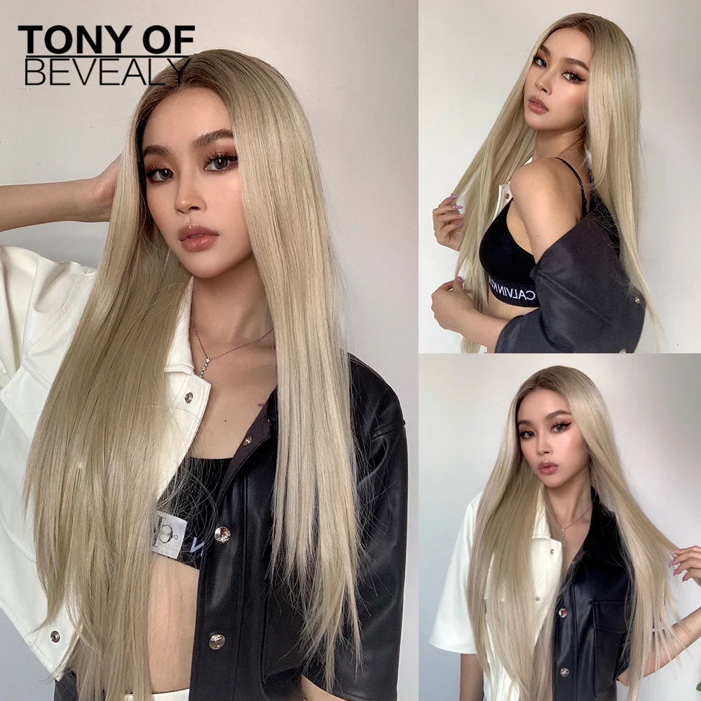 

Lace Front Synthetic Wigs Long Straight Ombre Blonde Hair Wigs for Women Middle Part High Density With Baby Hair Lace Wigs