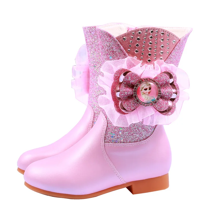 

Disney children's cartoon frozen Elsa princess sequins thickened warm casual shoes cotton shoes mid-tube boots cotton boots