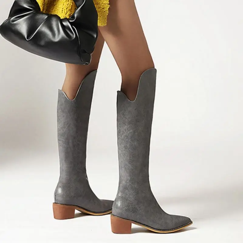 

KemeKiss Women High Heel Boots Fashion Square heel Winter Shoes Women Warm Knee High Long Botas Women Footwear Size 34-43