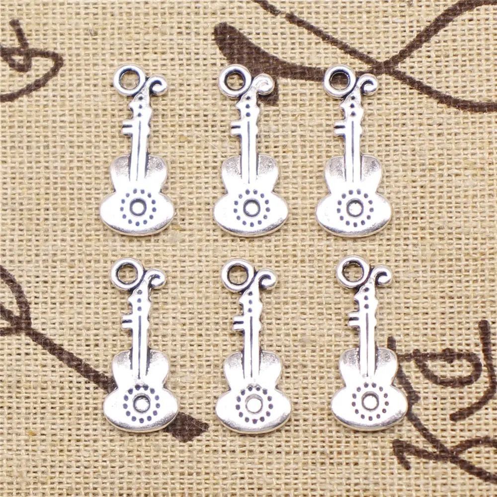 

Charm For Making Jewelry Pendants Antique Silver Color Guitar 21x9mm 20pcs