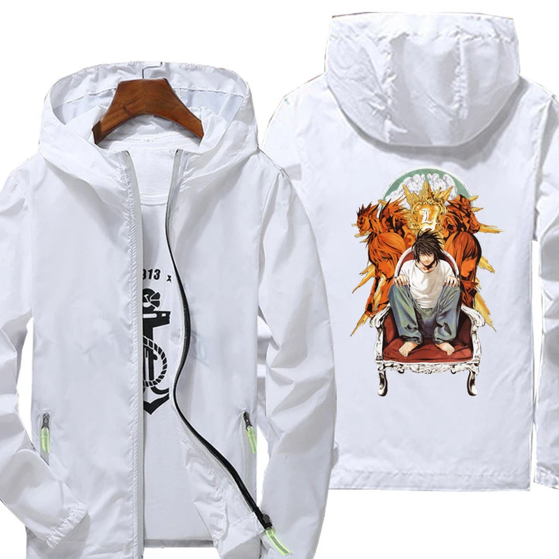 

Death Note Print Jackets Zipper Men Women Casual Windbreaker Thin Reflective Hooded