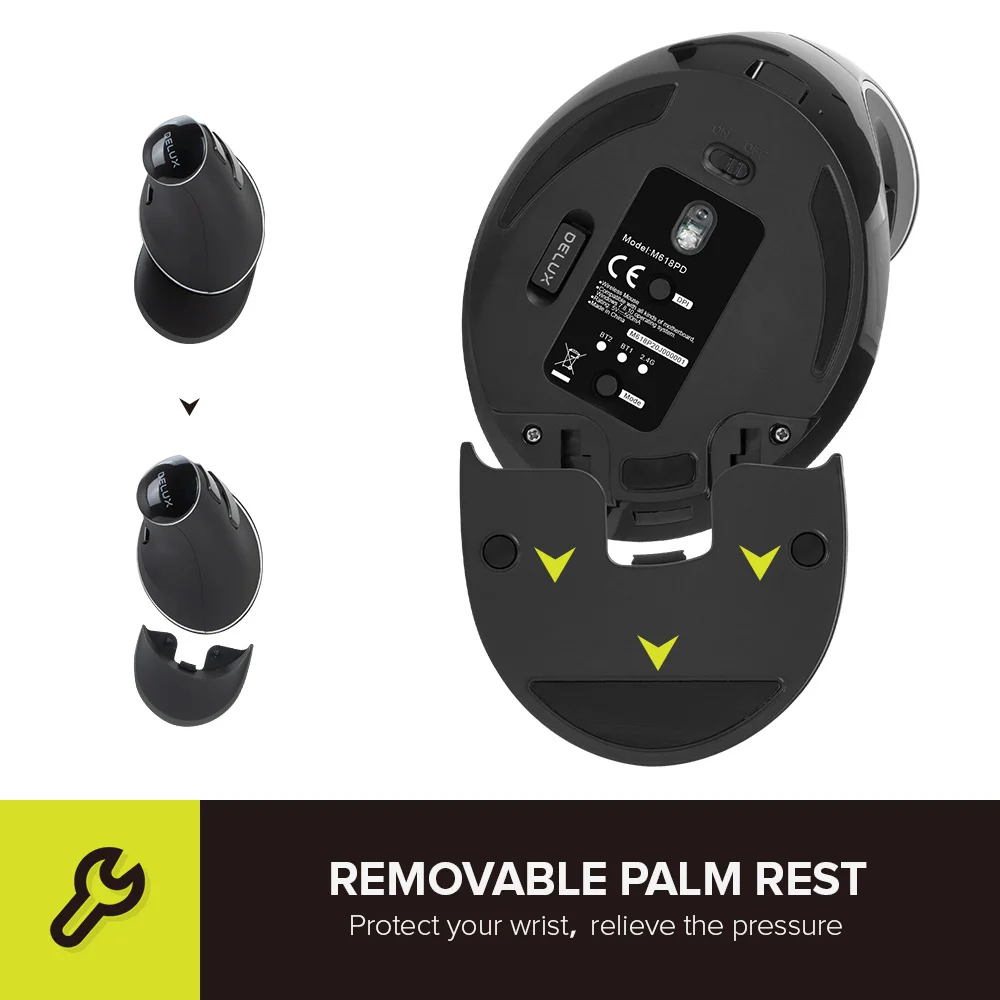 DELUX M618PD беспроводная эргономичная Вертикальная мышь Bluetooth + 2 4 ГГц 4000DPI
