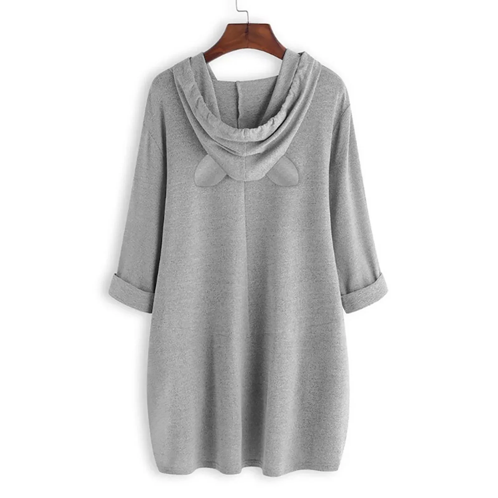 

FREE OSTRICH Women Casual Fashion Printing Cat Ear Hooded Long Sleeve Pocket Tops Sweater Dress Elbise Vetement