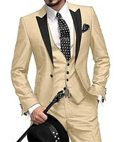 men suits casual 3 pieces business groomsmen grey white champagne lapel tuxedos for formal weddingblazerpantsvest